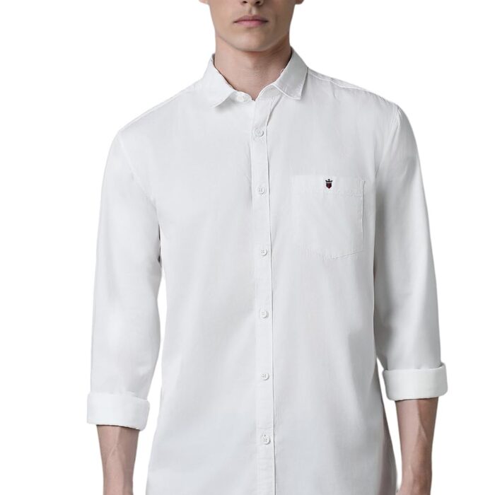 Louis Philippe Cotton Men's Slim FiT-Shirt (Lrsfnslpv93180_White