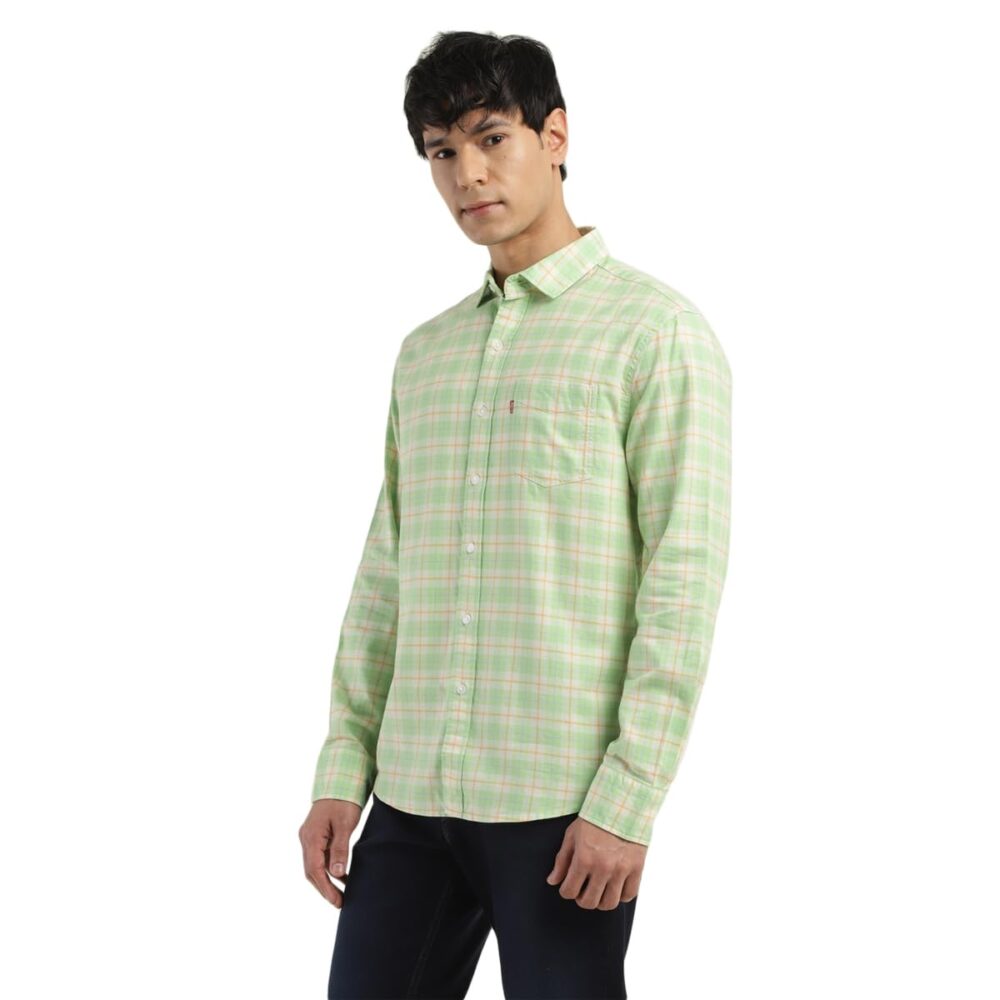Levi's Men's Cotton Spread Collar Slim Fit Checked Shirts Light Green, Medium - Image 4
