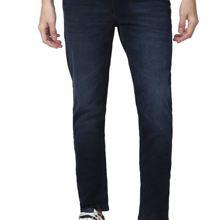 Peter England Men's Mid Rise Wash Stretchable Jeans Dark Navy