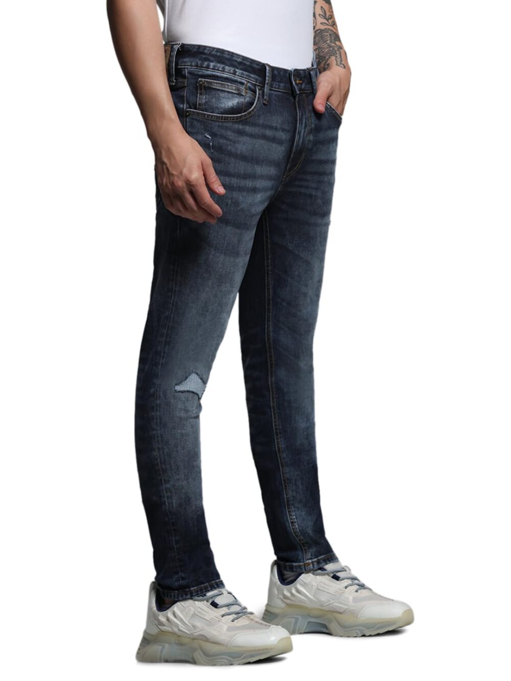 JACK & JONES Men Solid Skinny Fit Low Rise Stretchable Dark Blue Jeans
