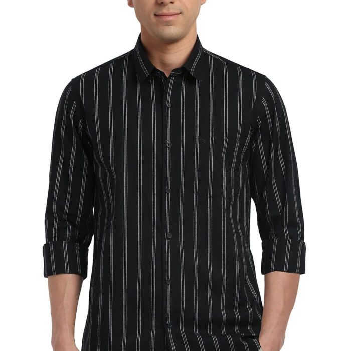 Peter England Men's Striped Slim Fit Shirt (PCSFSSLPO16179_Navy