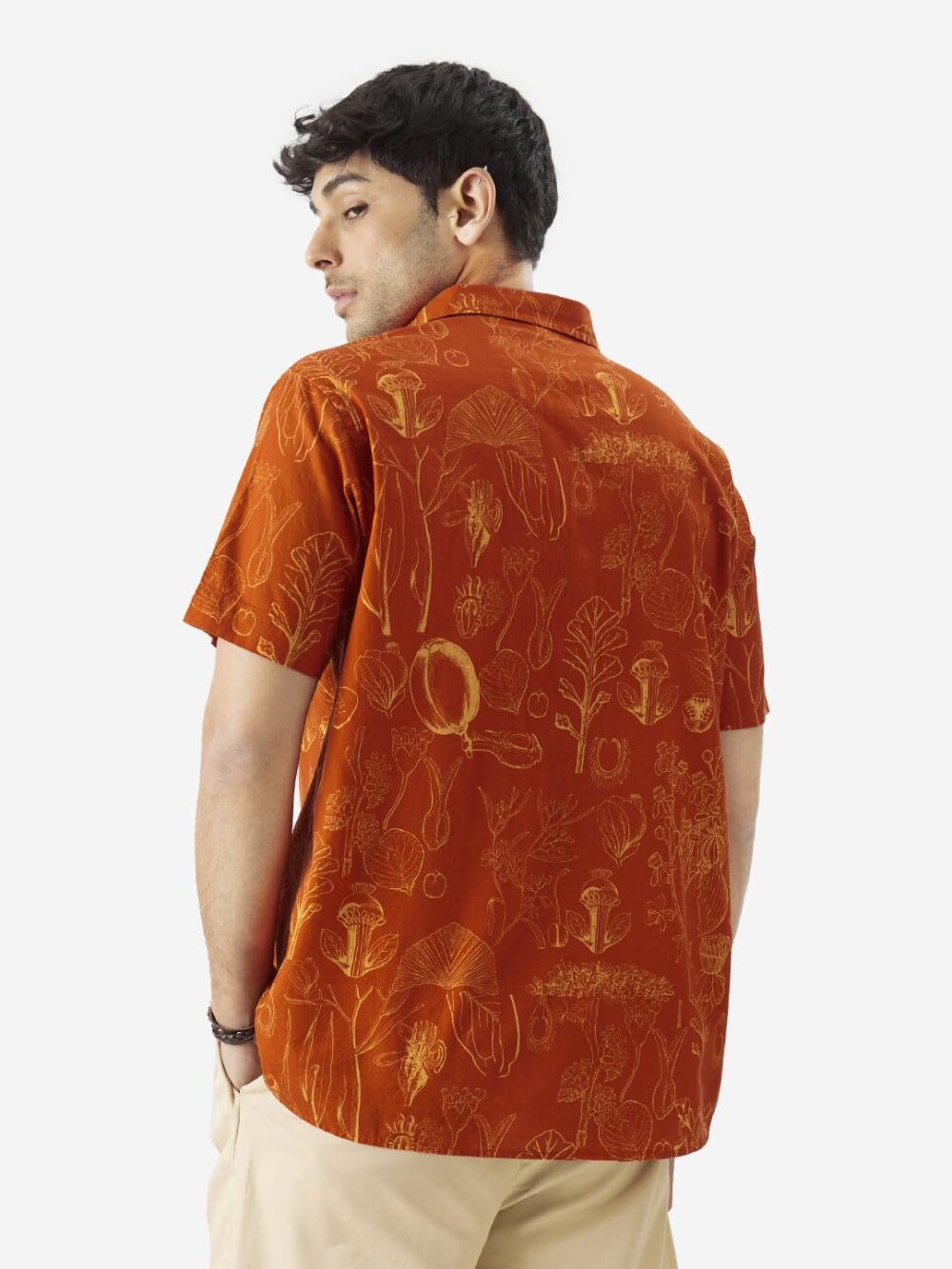 The Souled Store Tropical Beat Men and Boys Short Sleeve Collared Neck Regular Fit Button Down Orange Printed Shirts - Image 4