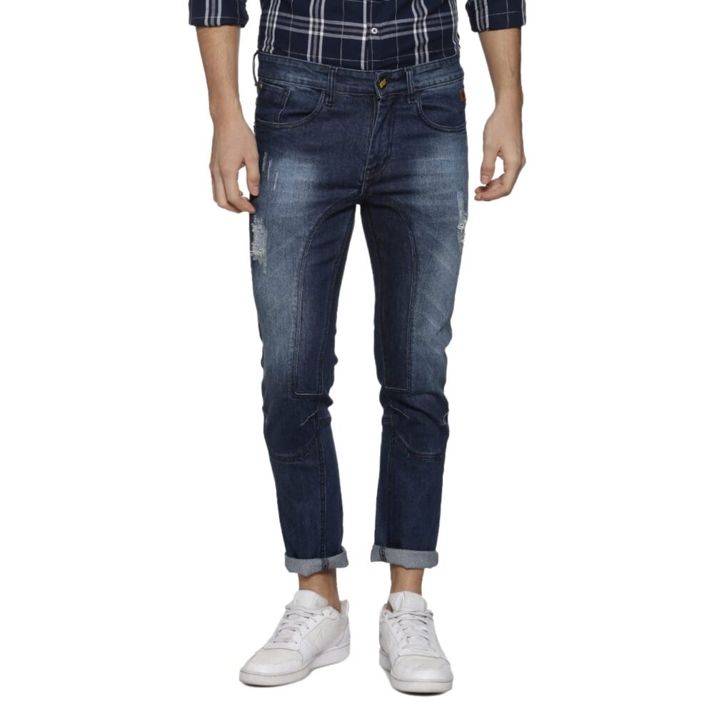 Campus Sutra Men's Denim Pants(SS22AZ_JN_Knees_M_PLN_LBU_36) Blue - Image 4