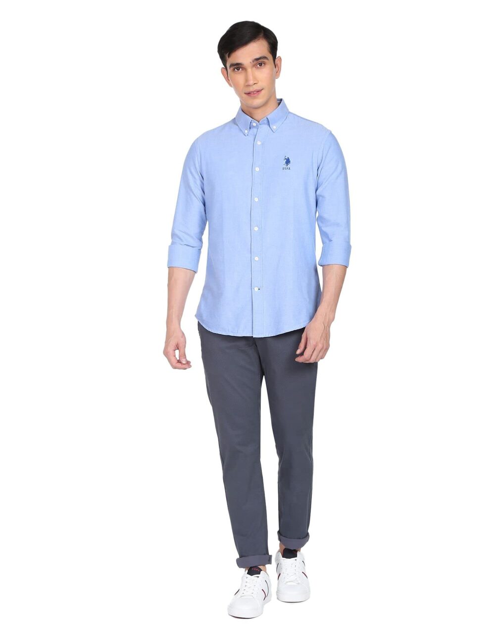 U.S. POLO ASSN. Men's Solid Oxford Tailored Fit Button Down Casual Shirt (USSHTC0065_Blue_M) - Image 5