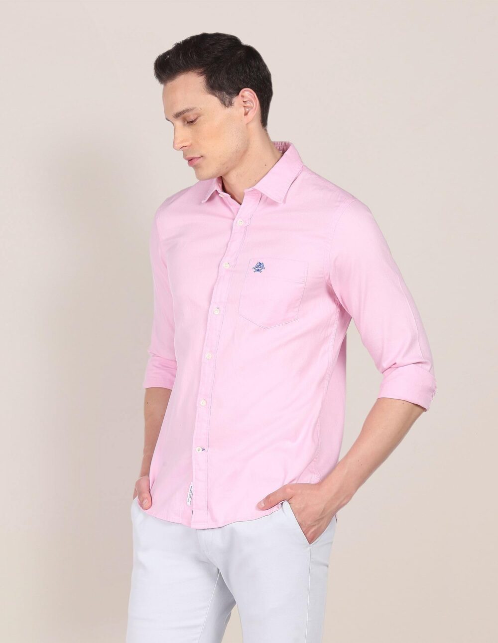 U.S. POLO ASSN. Men's Solid Spread Collar Premium Cotton Dobby Tailored Fit Shirt (USSHTR0017_Pink_M) - Image 4