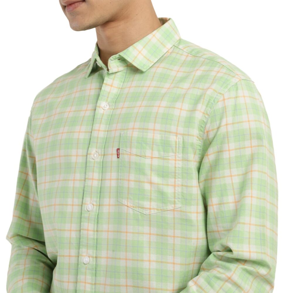 Levi's Men's Cotton Spread Collar Slim Fit Checked Shirts Light Green, Medium - Image 3