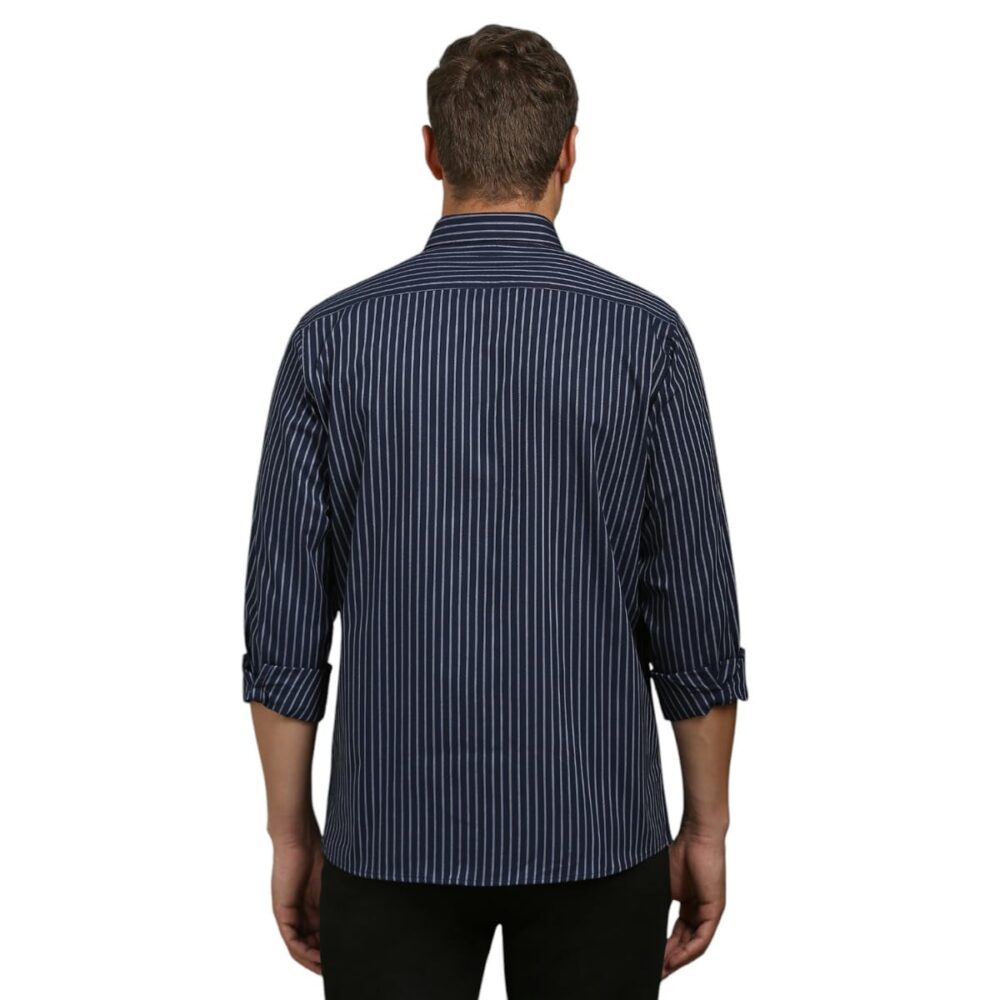 Louis Philippe Men's Cotton Striped Slim Fit Shirt (LYSFCSLBL01793_Navy, 40 - Image 4