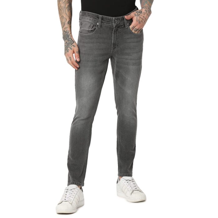Spykar Men's Slim Jeans (ECKN-01BB-056_Grey_30), Mid Rise