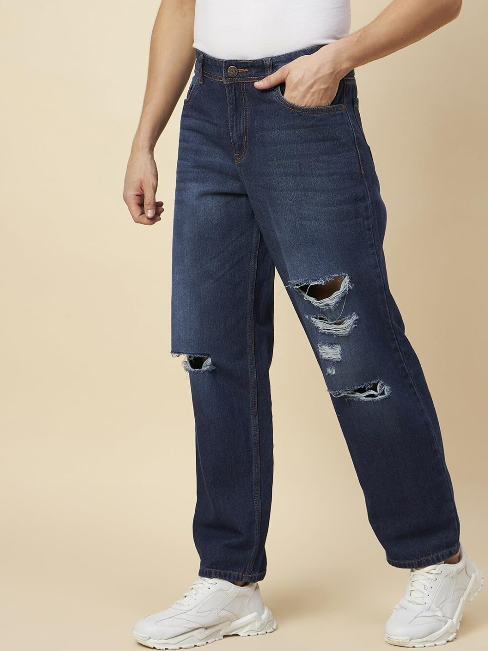 HIGH STAR Men's Regular fit Stretchable Jeans (HSMJNS23009_3_32_Dark Blue | Rise Style: Mid Rise - Image 5