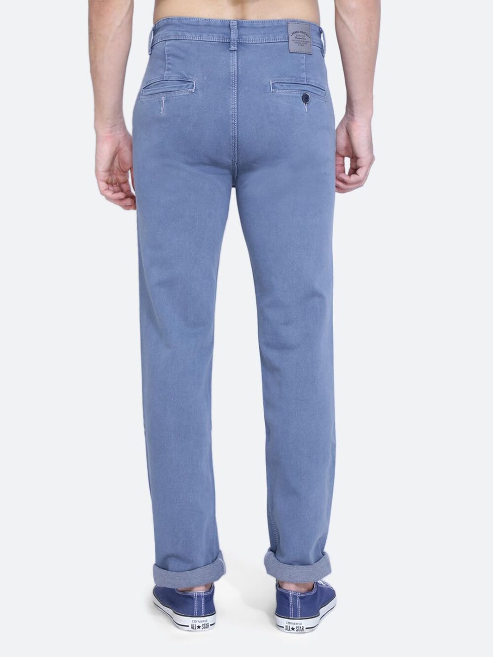 Awack Blue Grey Colored Washed Mid Waist Heavy Weight Stretchable Denim Material Front Cross Pocket Comfort Fit Jeans Pant for Men - Image 6