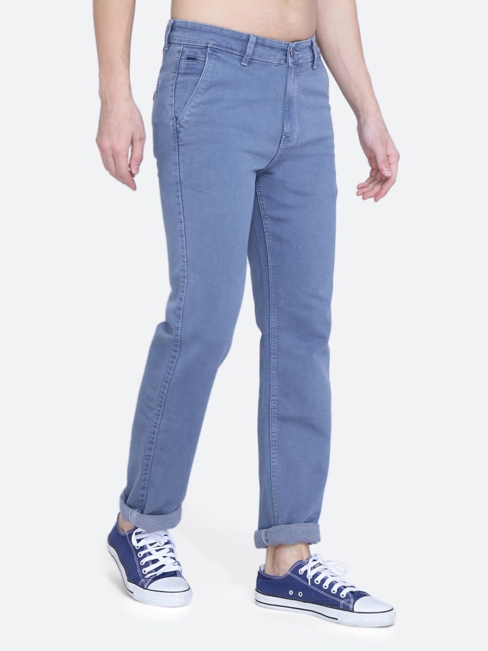 Awack Blue Grey Colored Washed Mid Waist Heavy Weight Stretchable Denim Material Front Cross Pocket Comfort Fit Jeans Pant for Men - Image 5