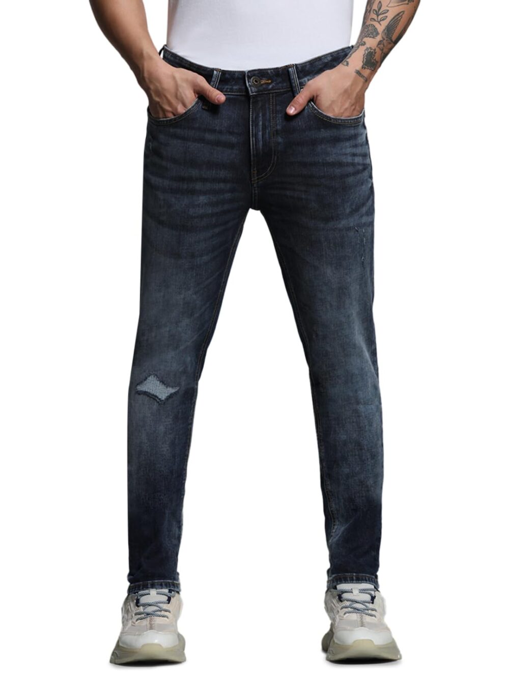 JACK & JONES Men Solid Skinny Fit Low Rise Stretchable Dark Blue Jeans - Image 7