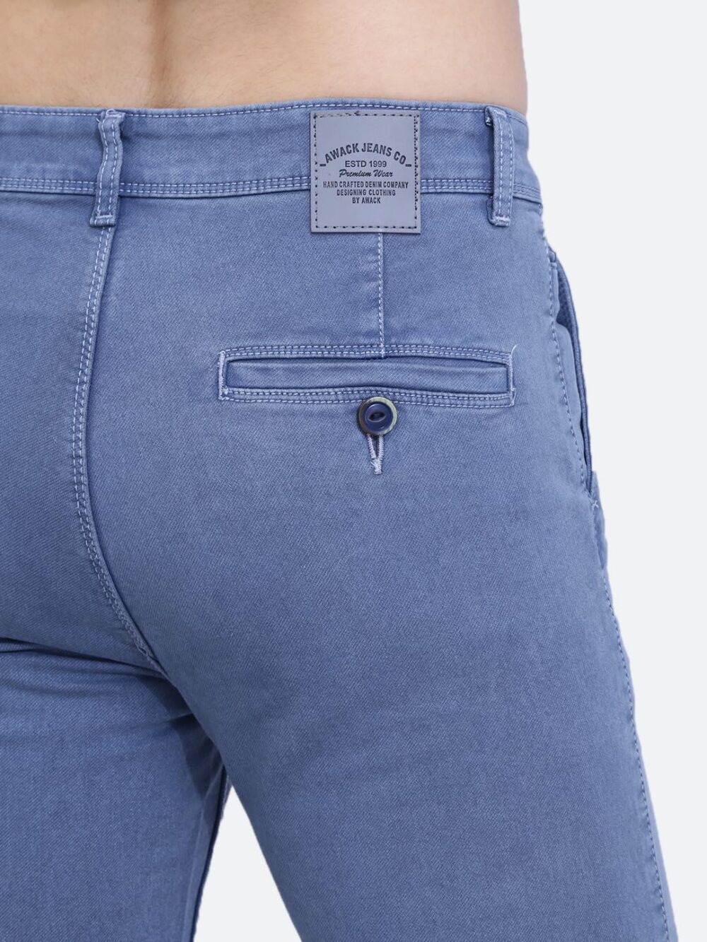 Awack Blue Grey Colored Washed Mid Waist Heavy Weight Stretchable Denim Material Front Cross Pocket Comfort Fit Jeans Pant for Men - Image 3