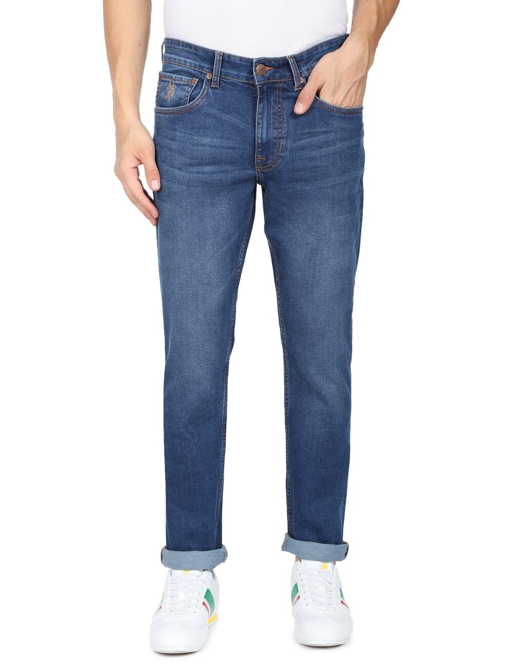 U.S. POLO ASSN. Men's Mid Rise Slim Jeans (UDJENO1012_Blue, 30