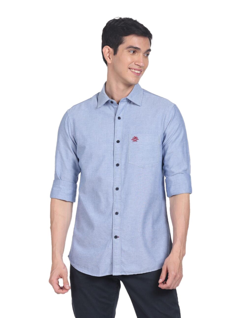 U.S. POLO ASSN. Men's Solid Spread Collar Premium Cotton Oxford Tailored Fit Shirt (USSHTR0027_DK. Blue_S)