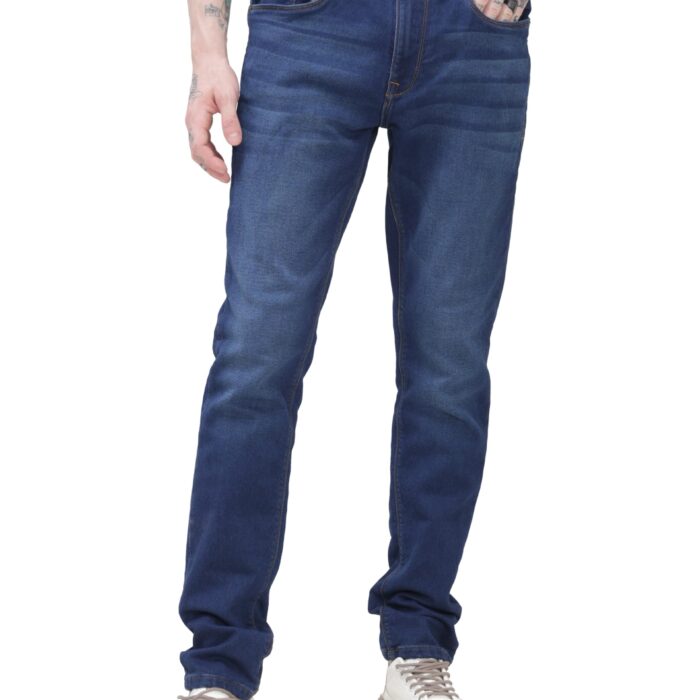 TURMS Men's Blue Solid Mid Rise Stretchable Adventure Comfort Denim Pant Cotton Rich Jeans 30 Days No Wash Tailored Fit Casual Wear, Anti Stain Anti Odor Breathable (Available in Plus Sizes)