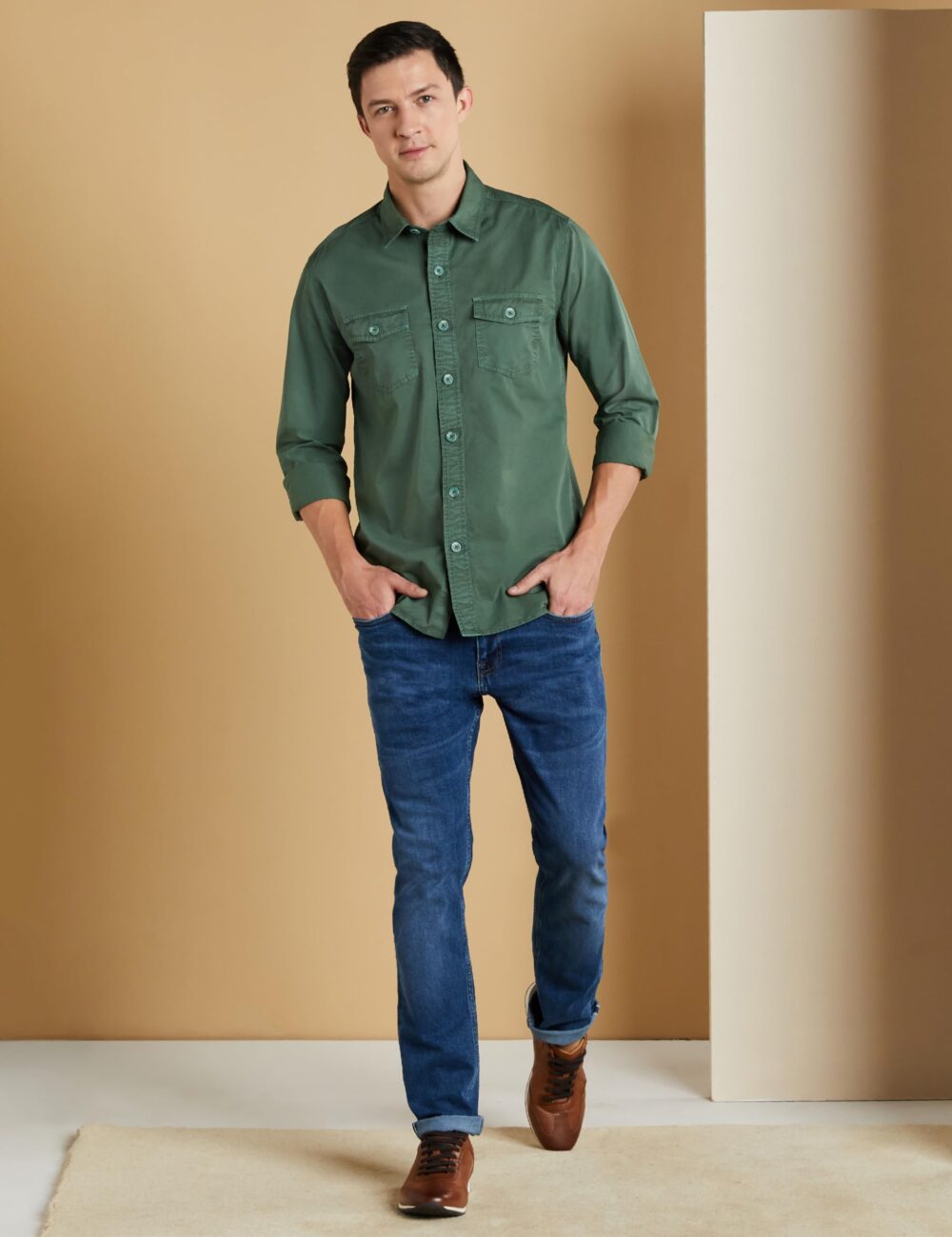 Symbol Premium Men's Casual Washed Cotton Twill Shirt (Regular Fit) (Green_L) - Image 5