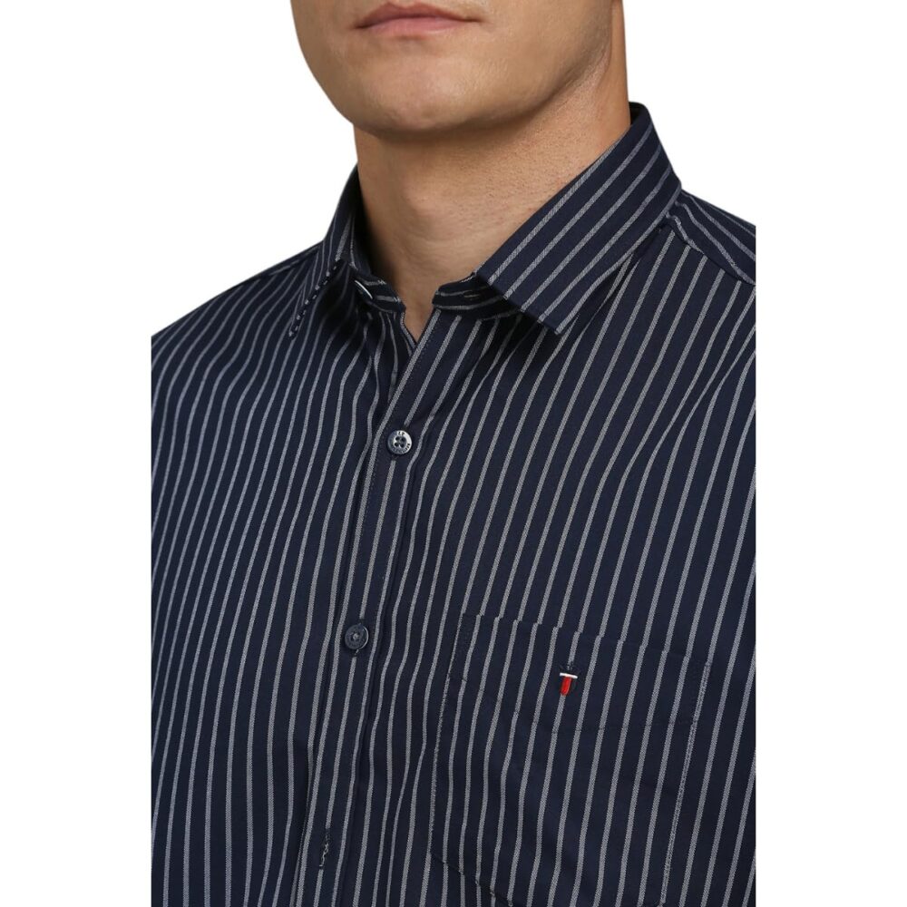 Louis Philippe Men's Cotton Striped Slim Fit Shirt (LYSFCSLBL01793_Navy, 40 - Image 3