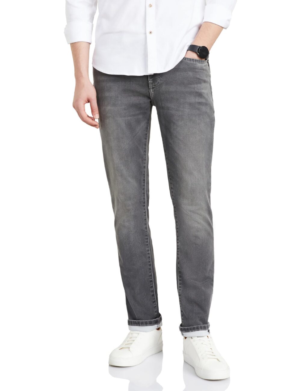 Symbol Premium Men's Slim Fit Stretchable Mid Rise Jeans | Casual Denim | Cotton Stretch | Fashion Shades of Black & Blue (Available in Plus Size) (Mid-Grey_34)