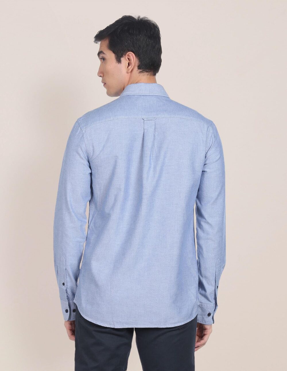U.S. POLO ASSN. Men's Solid Spread Collar Premium Cotton Oxford Tailored Fit Shirt (USSHTR0027_DK. Blue_S) - Image 3