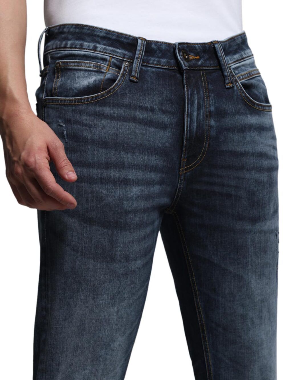 JACK & JONES Men Solid Skinny Fit Low Rise Stretchable Dark Blue Jeans - Image 5