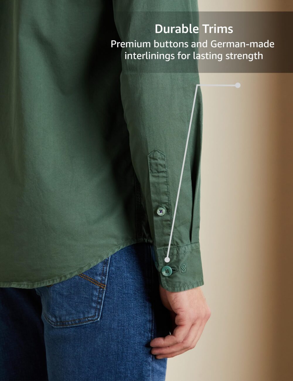 Symbol Premium Men's Casual Washed Cotton Twill Shirt (Regular Fit) (Green_L) - Image 3