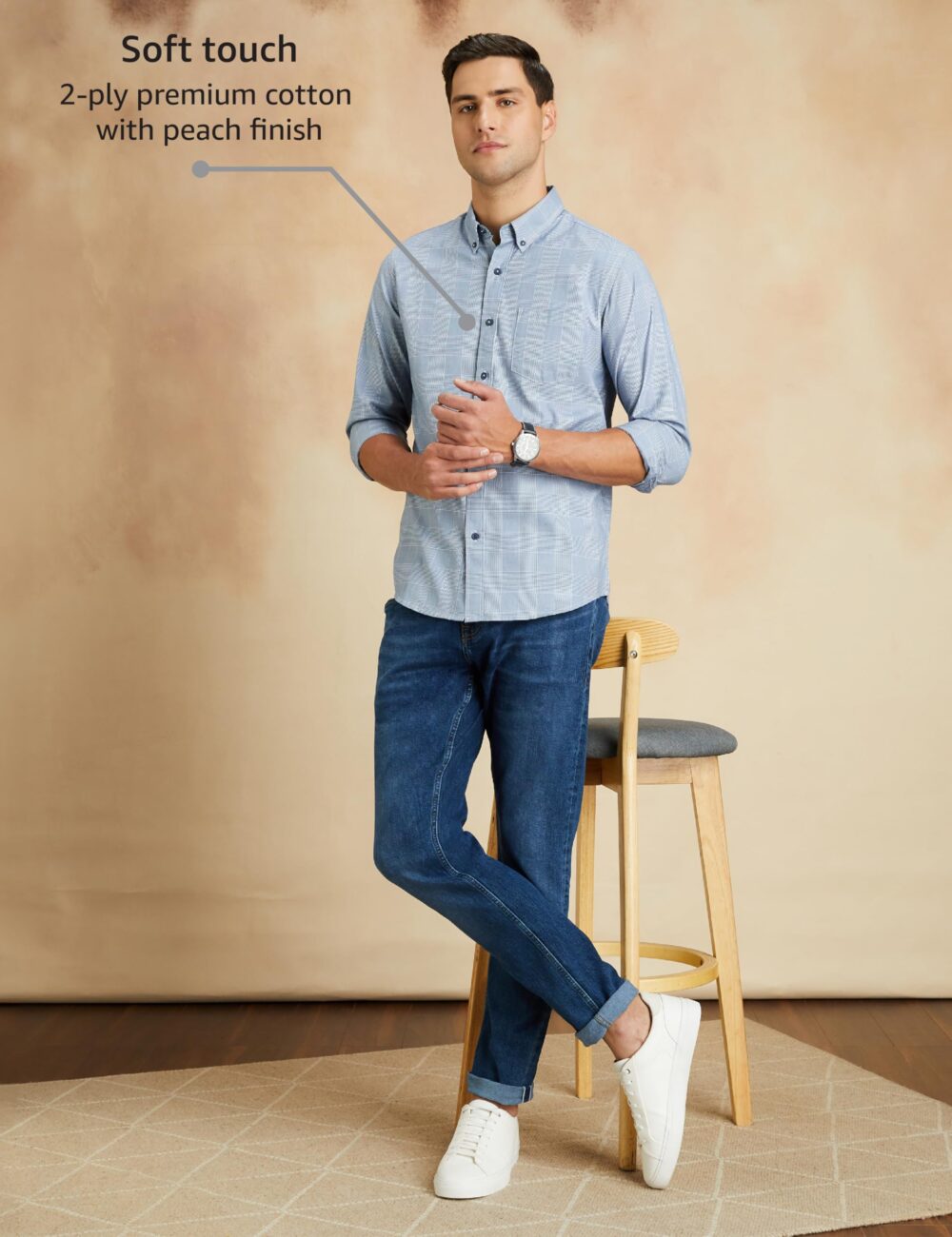 Symbol Premium Men's Stylish Checkered Buttondown Casual Shirt - Regular Fit | Plain | Full Sleeve | Cotton Semi Formal Wear (Available in Plus Size) (Denim Blue_L) - Image 5