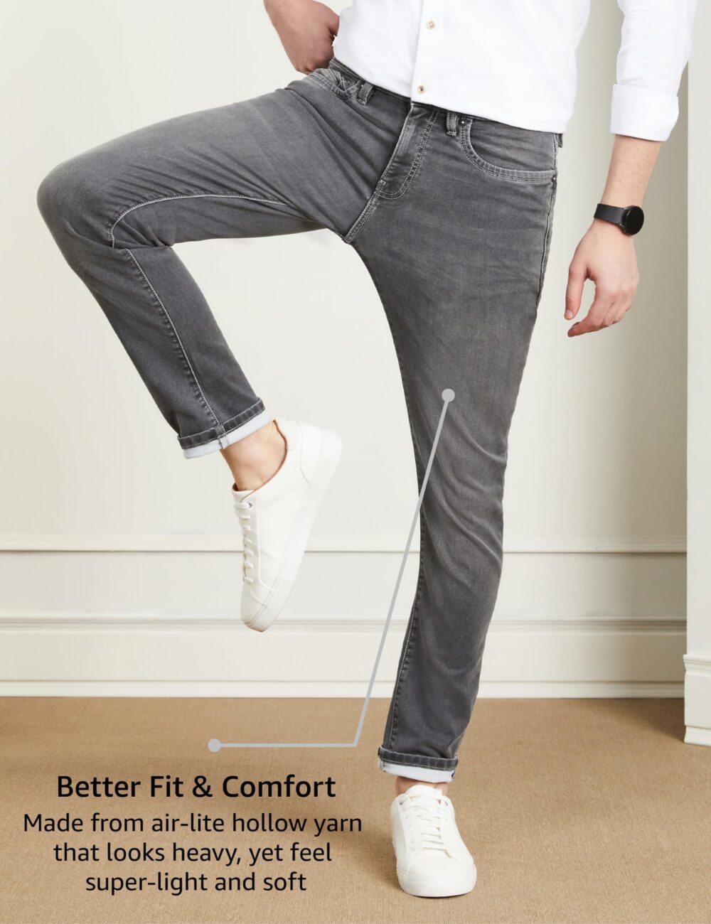 Symbol Premium Men's Slim Fit Stretchable Mid Rise Jeans | Casual Denim | Cotton Stretch | Fashion Shades of Black & Blue (Available in Plus Size) (Mid-Grey_34) - Image 4