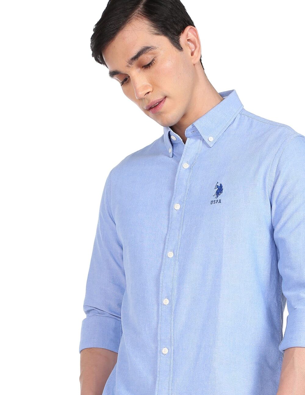 U.S. POLO ASSN. Men's Solid Oxford Tailored Fit Button Down Casual Shirt (USSHTC0065_Blue_M) - Image 7