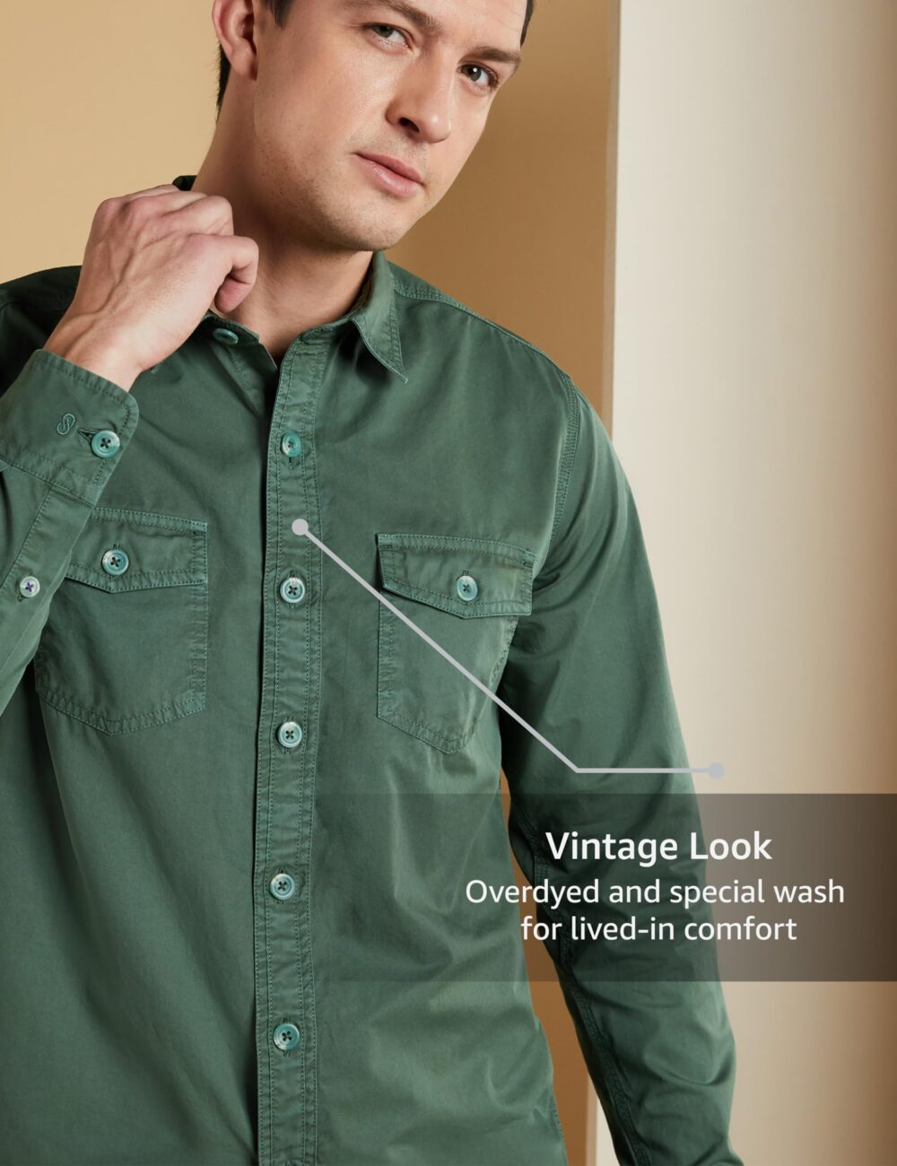Symbol Premium Men's Casual Washed Cotton Twill Shirt (Regular Fit) (Green_L) - Image 4