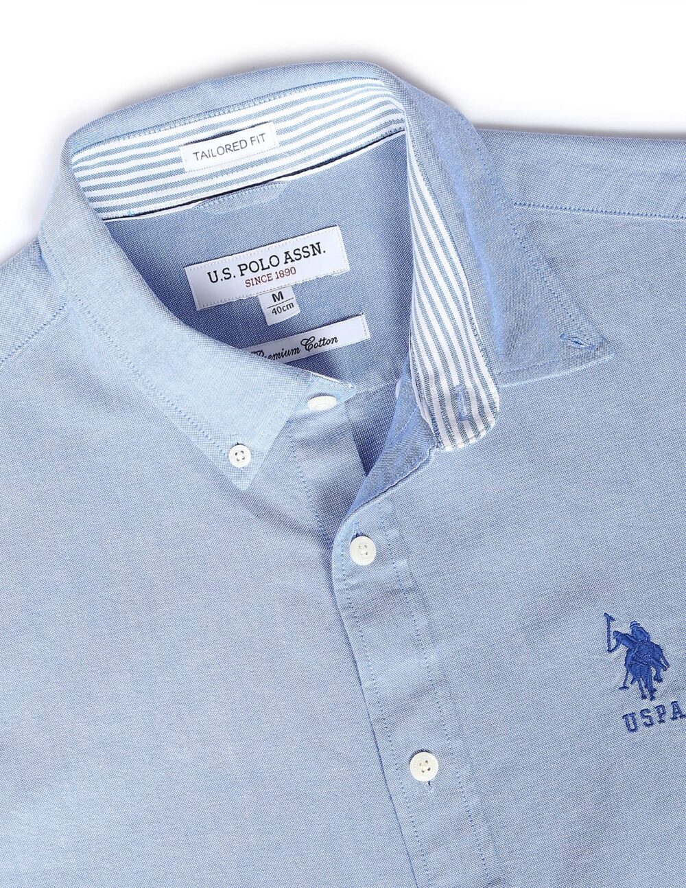 U.S. POLO ASSN. Men's Solid Oxford Tailored Fit Button Down Casual Shirt (USSHTC0065_Blue_M) - Image 6