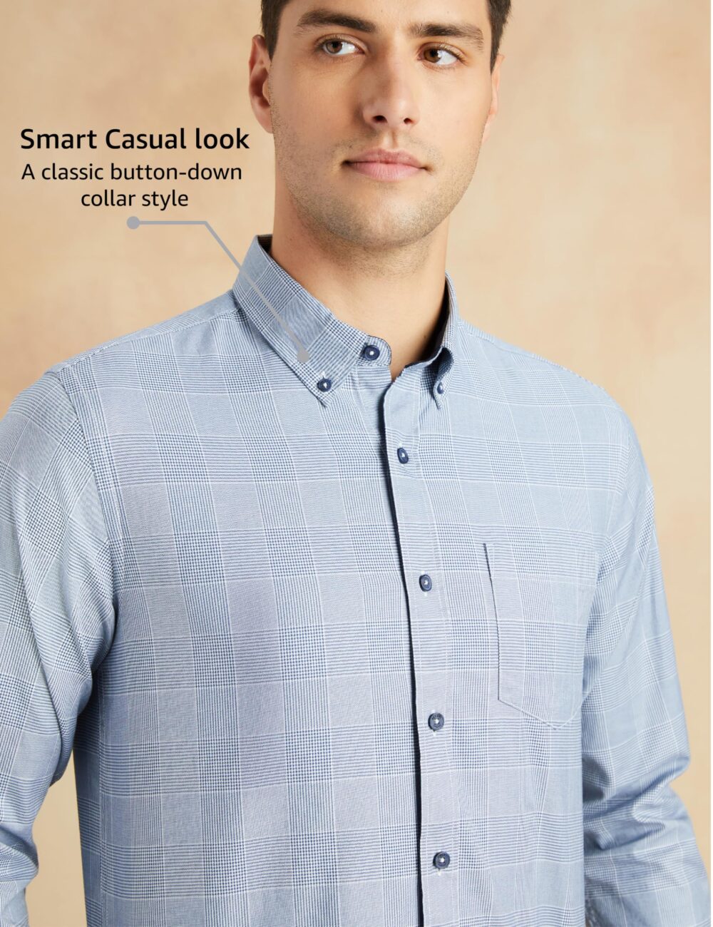 Symbol Premium Men's Stylish Checkered Buttondown Casual Shirt - Regular Fit | Plain | Full Sleeve | Cotton Semi Formal Wear (Available in Plus Size) (Denim Blue_L) - Image 4