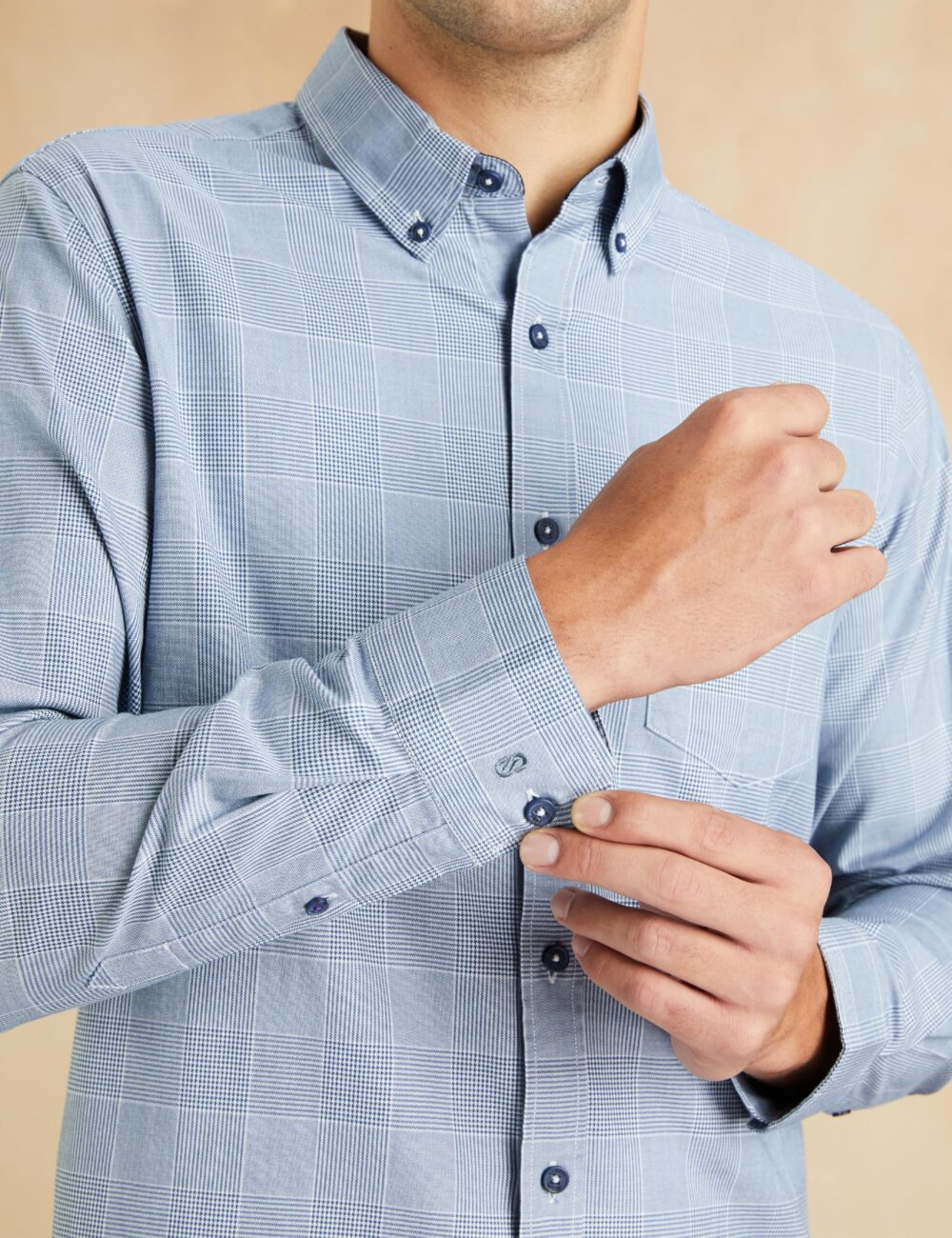 Symbol Premium Men's Stylish Checkered Buttondown Casual Shirt - Regular Fit | Plain | Full Sleeve | Cotton Semi Formal Wear (Available in Plus Size) (Denim Blue_L) - Image 3
