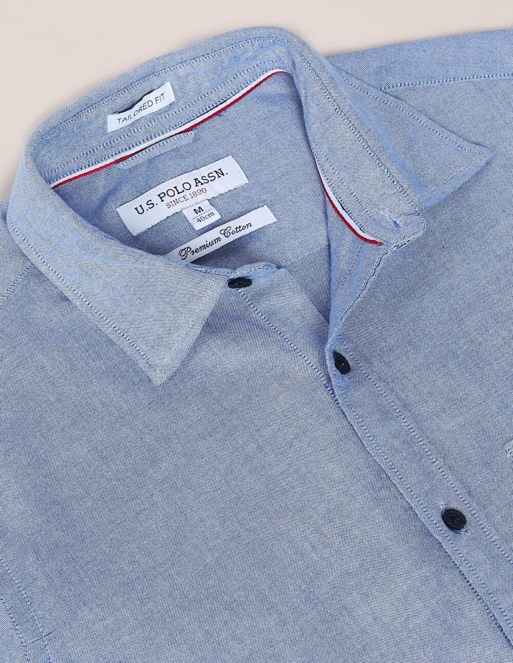 U.S. POLO ASSN. Men's Solid Spread Collar Premium Cotton Oxford Tailored Fit Shirt (USSHTR0027_DK. Blue_S) - Image 5