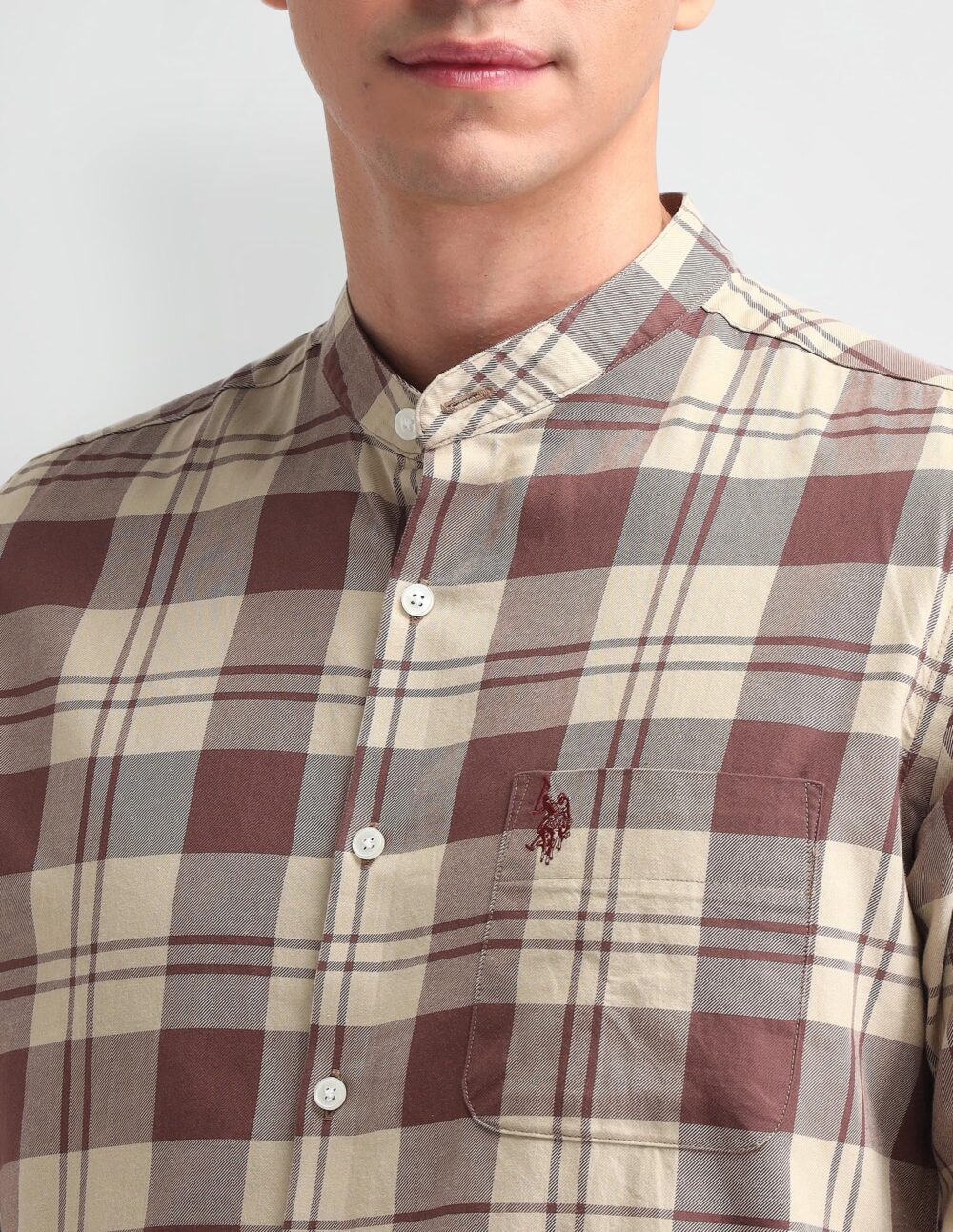 U.S. POLO ASSN. Denim Co. Men's Checkered Slim Fit Shirt (UDSHTFX0328_Brown - Image 3