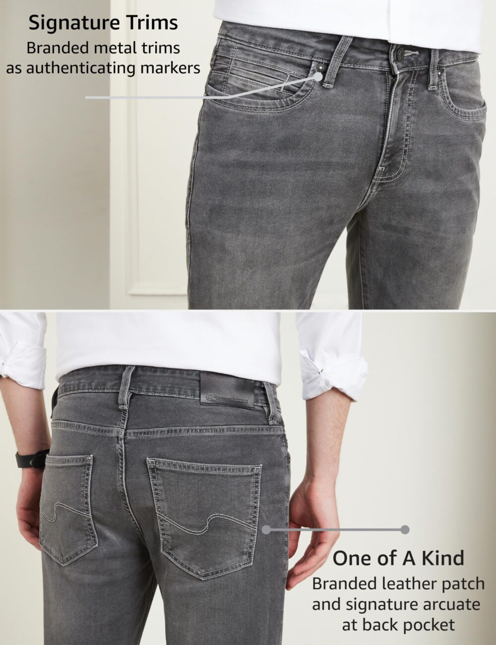 Symbol Premium Men's Slim Fit Stretchable Mid Rise Jeans | Casual Denim | Cotton Stretch | Fashion Shades of Black & Blue (Available in Plus Size) (Mid-Grey_34) - Image 3