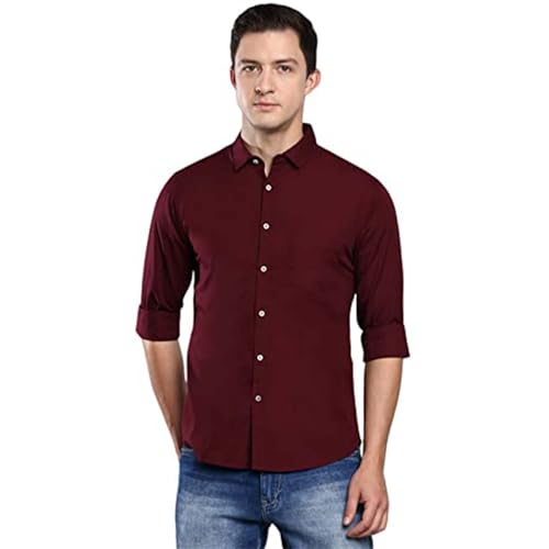 SQS Maroon Color Cotton Blend Spread Collor Slim Fit Shirt for Men