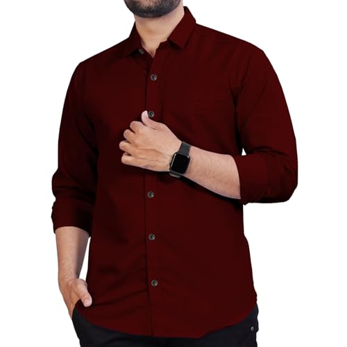 SQS Men's Slim Fit Full Sleeve Cotton Maroon Color Shirt for Men