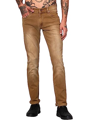Cantabil Khaki Solid Cotton Denim Flat Front Mid Rise Full Length Regular Fit Casual Jeans for Men | Denim for Mens | Mens Full Length Cotton Casual Jeans (MDNM00417_Khaki_38)