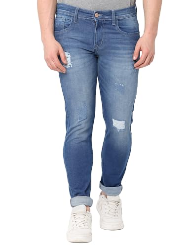 WEARHOUSE Denim Men's Jeans | Skinny Fit, Relaxed,Stretchable Cotton Jeans| Midstone Wash| Distreesed Style 34