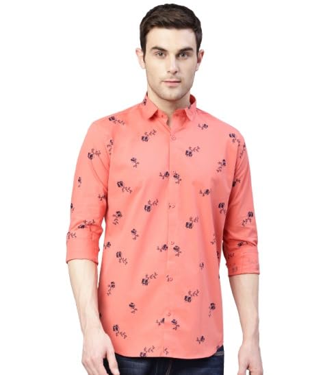 Men's Cotton Casual Printed Stylish Latest Shirt for Men (Orange; Small)