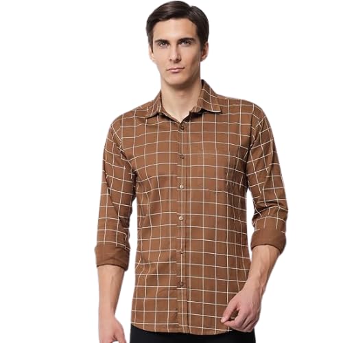 black blink! Mens Casual Wear Pure Cotton Check Shirt Brown