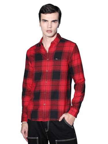 The Indian Garage Co Men Red Slim Fit Checkered Casual Shirt (Red_L)