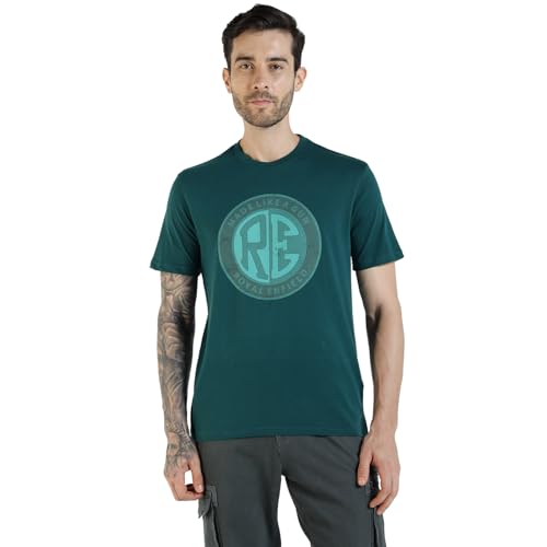 Royal Enfield Men RE Emblem Solid Cotton Jersey Regular fit T-Shirt(Size:L)-TSA250018-TEAL Blue