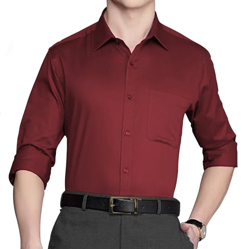 Callibr15 Men's Slim Fit Solid Cotton Formal Shirt - Maroon, X-Large | Office Shirt | Formal Shirt | Shirt for Men