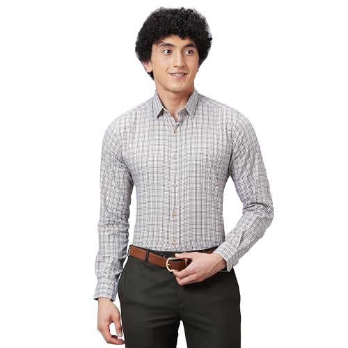 Raymond Men's Slim Fit Pure Cotton Checks Pattern Regular Collar Full Sleeve Casual Shirt (Size: 40)-RCSQ01845-O4
