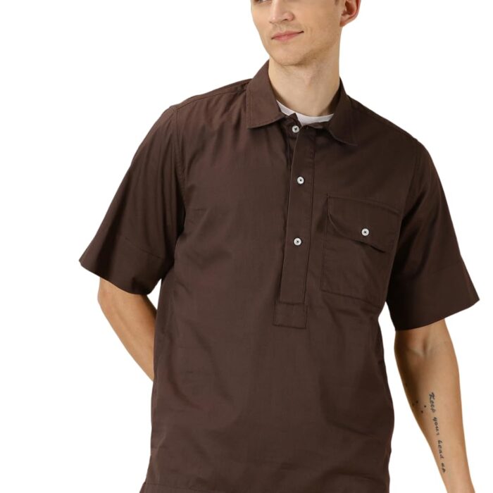 Thomas Scott 100% Cotton Spread Collar Half Sleeve Casual Tshirt for Mens Brown
