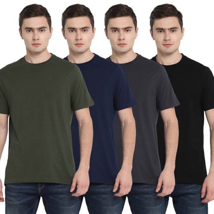 Aventura Outfitters Men's Regular Fit T-Shirts Pack of 4 (AO12-3XL_Black, Carbon Grey, Navy & Dark Olive)