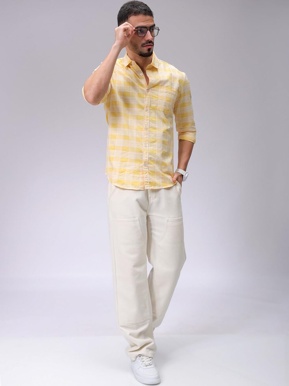 The Indian Garage Co Men Slim Fit Checked Casual Shirt (Yellow_S) - Image 3