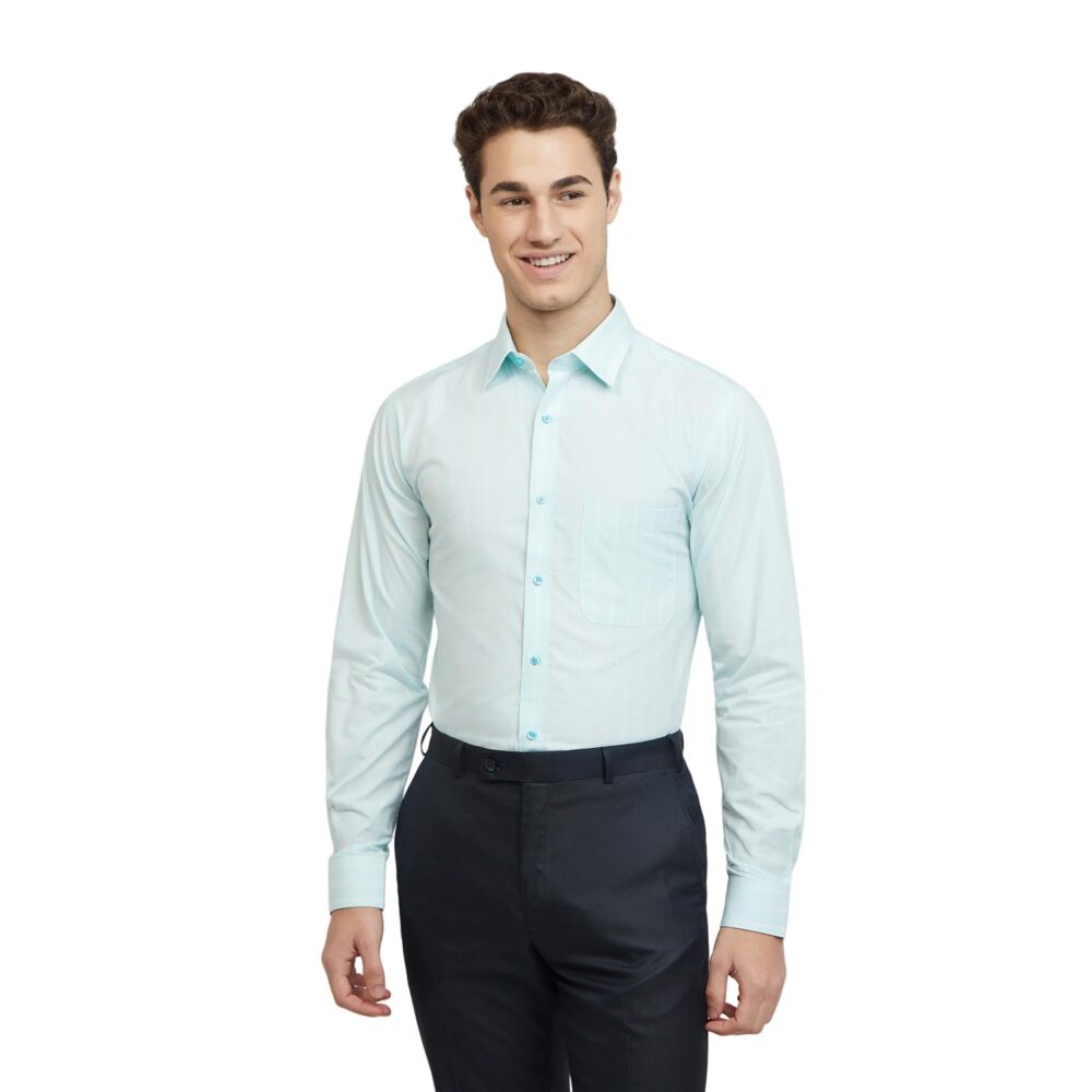 Raymond Men's Slim Fit Pure Cotton Full Sleeve Semi Cutaway Collar Structure Pattern Blue Formal Shirt (Size: 42)-RMSX12789-P3